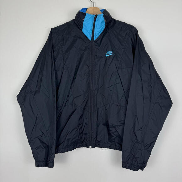 Vintage 1980s Nike Jacket Mens M Windbreaker Full Zip Boxy Fit Convertible Hood - Picture 2 of 11